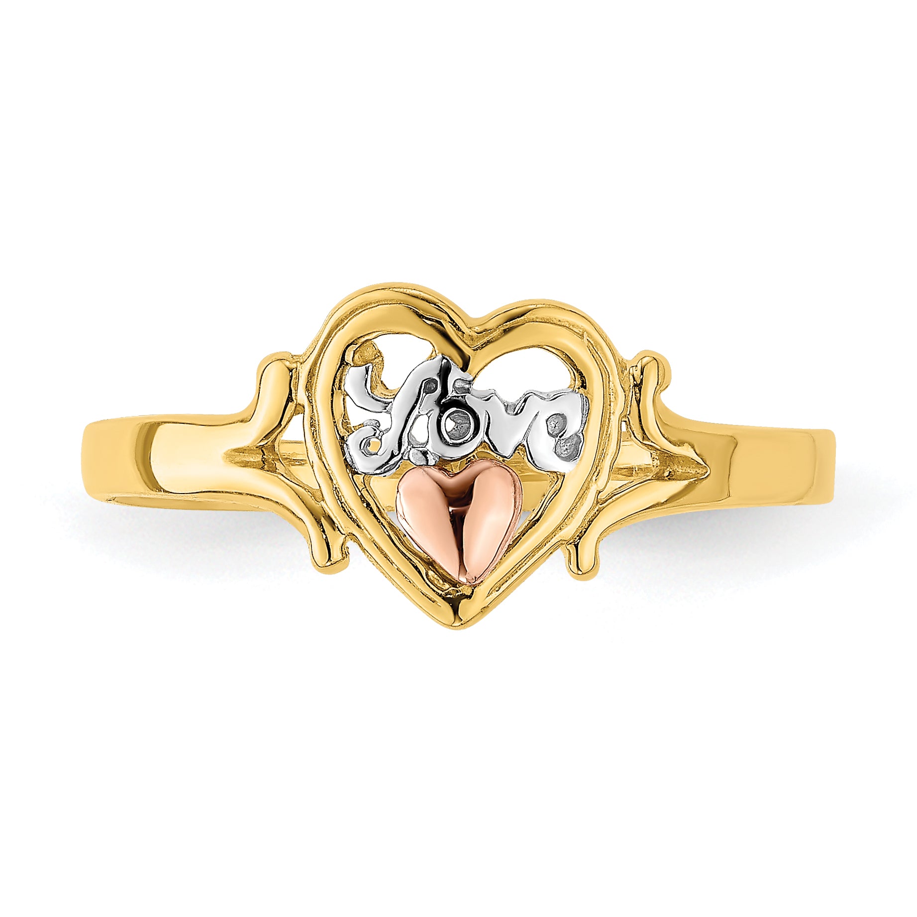 14k Yellow and Rose Gold WithRhodium Love Heart Ring