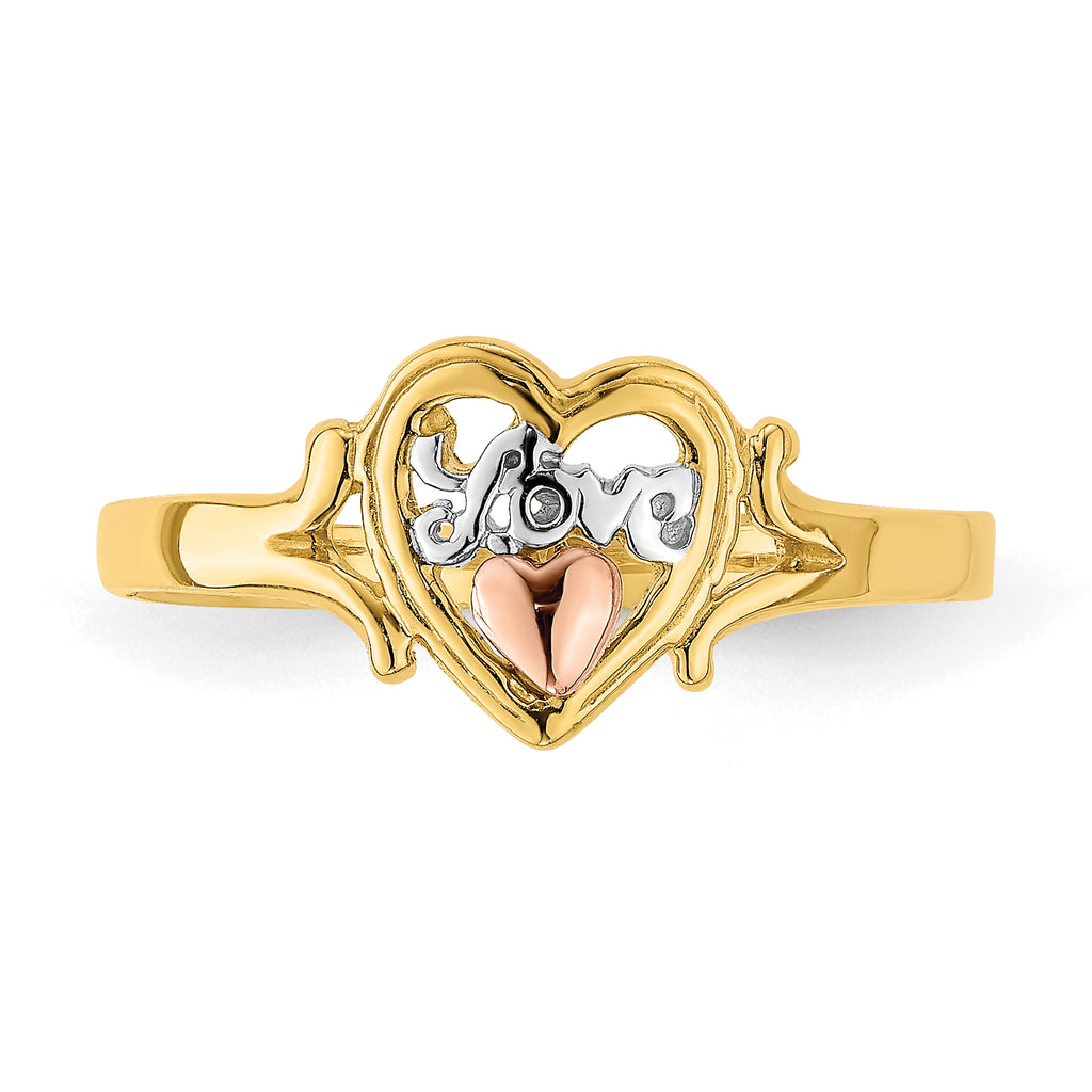 14k Yellow and Rose Gold WithRhodium Love Heart Ring