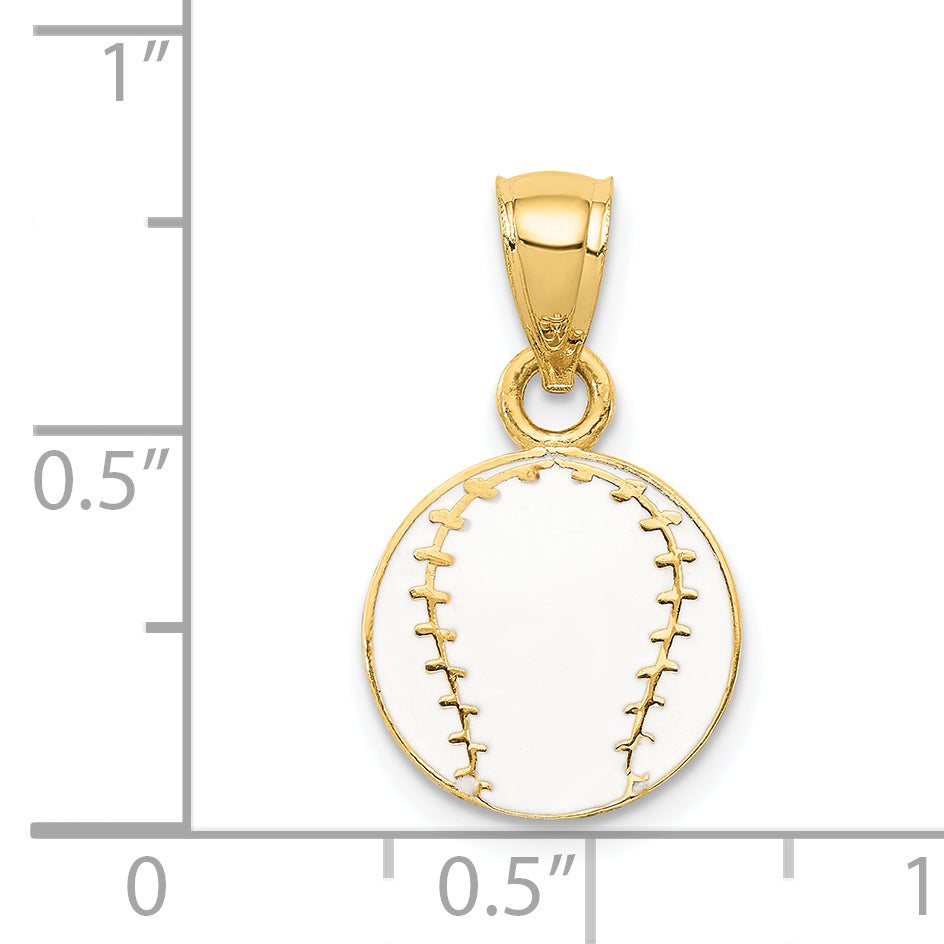14K Gold Enameled Baseball Pendant with Polished Finish Solid and Casted