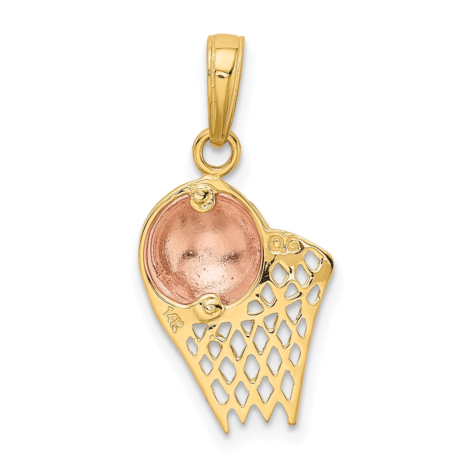 Basketball Hoop & Ball Pendant in 14K Two-Tone Gold