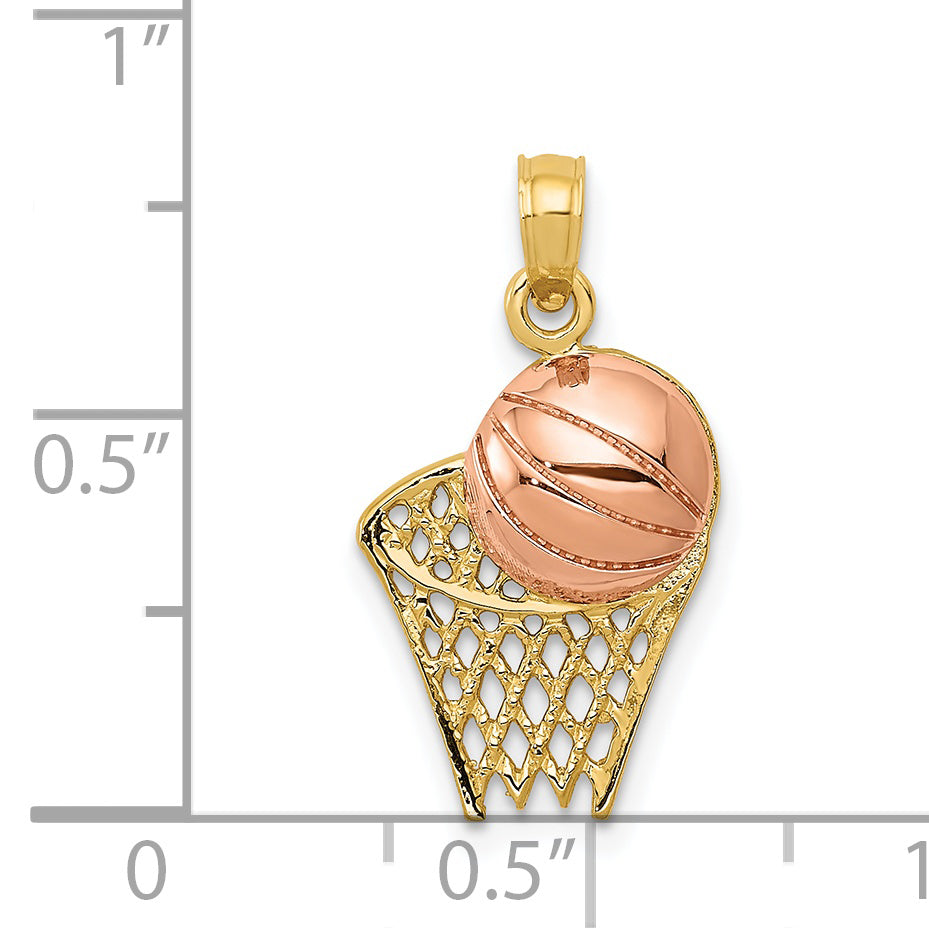 Basketball Hoop & Ball Pendant in 14K Two-Tone Gold