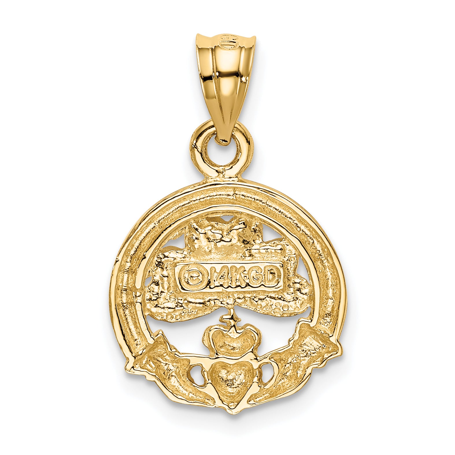 14K Gold Enameled Claddagh Charm with Polished Finish and Green Accent