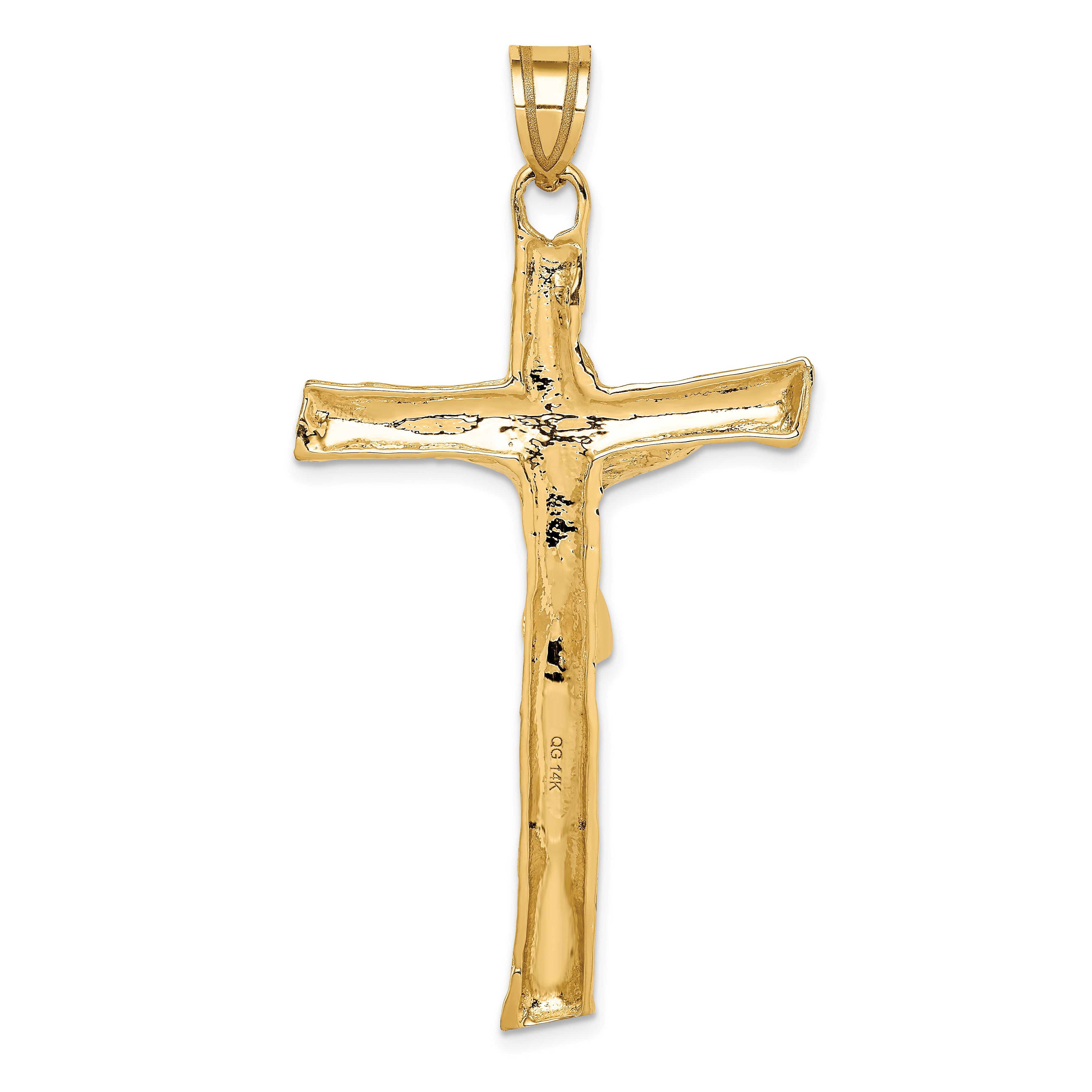 14K Gold Crucifix Pendant  60mm Elegant Themed Design