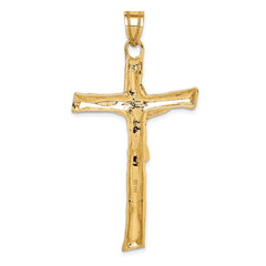 14K Gold Crucifix Pendant  60mm Elegant Themed Design