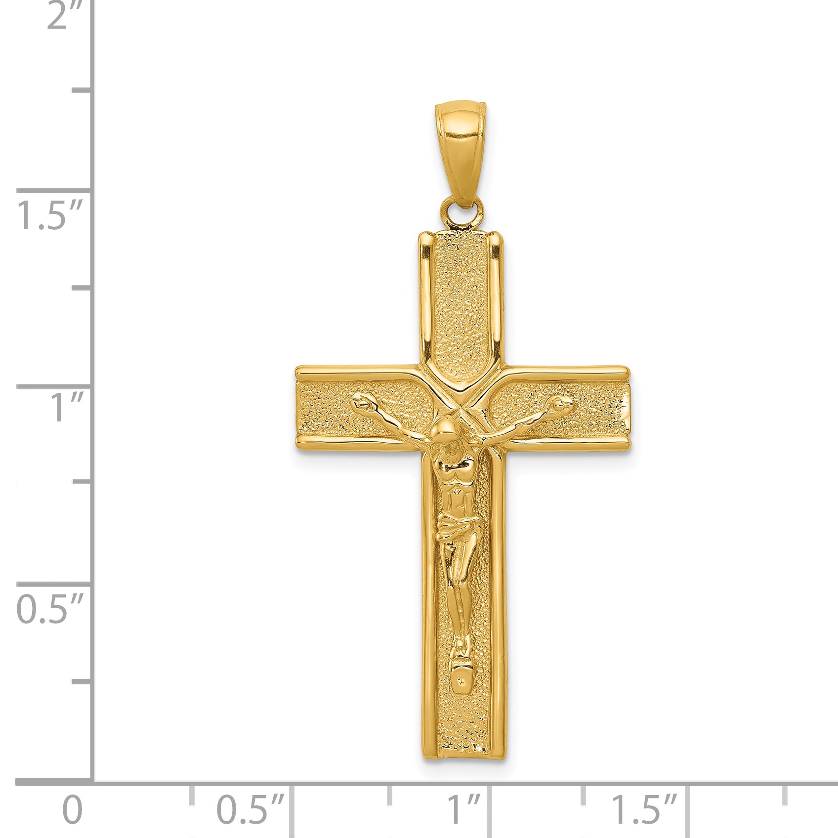 14K Yellow Gold Satin Finish Crucifix Pendant  Elegant Solid Design