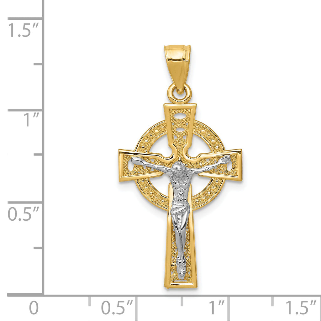 14K Two-Tone Gold Iona Crucifix Pendant with Solid Cast Design