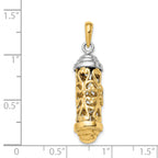 14K Two-Tone Gold 3D Mezuzah Pendant with Polished Finish