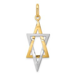 14K W/ Rhodium Elongated Jewish Star Of David Charm