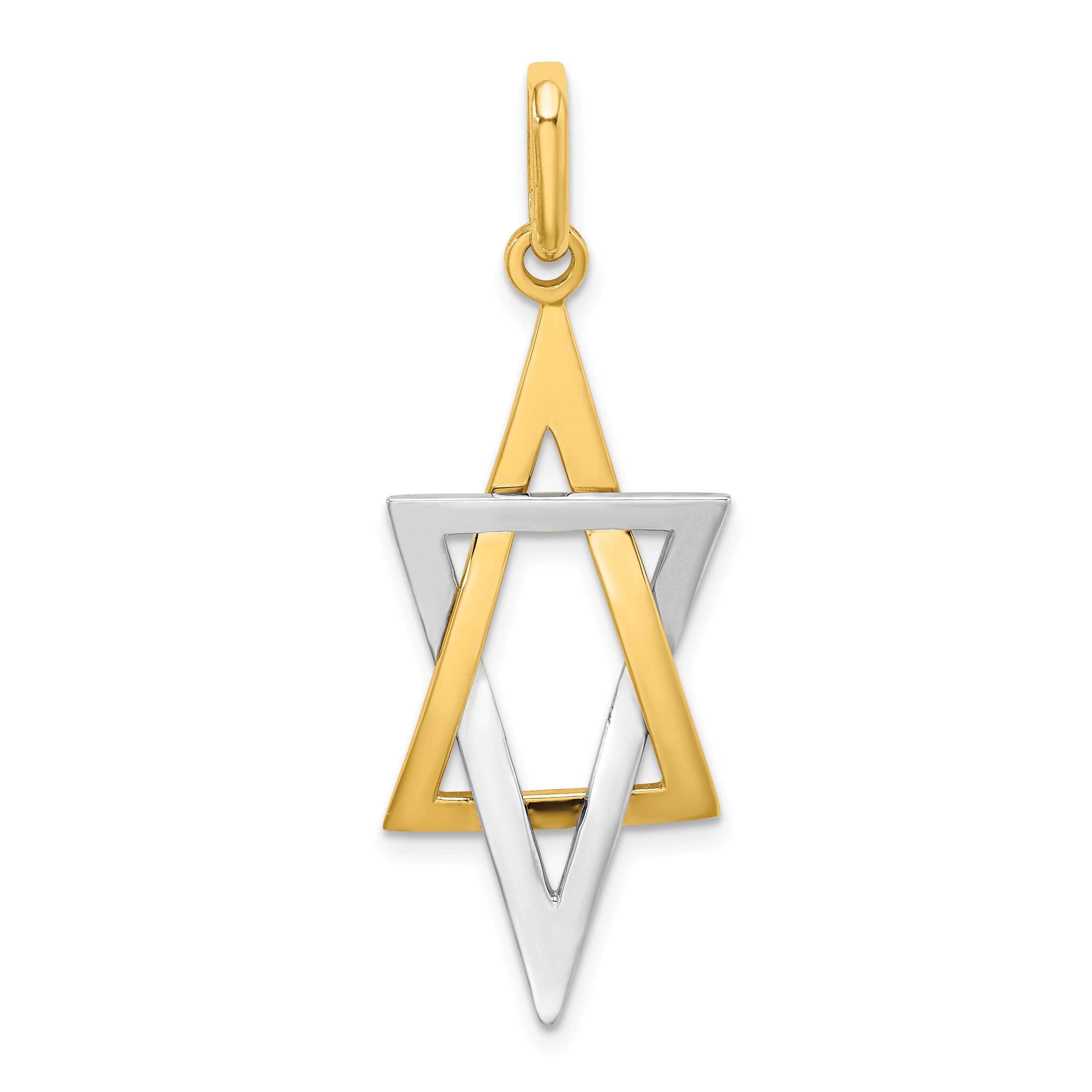14K W/ Rhodium Elongated Jewish Star Of David Charm