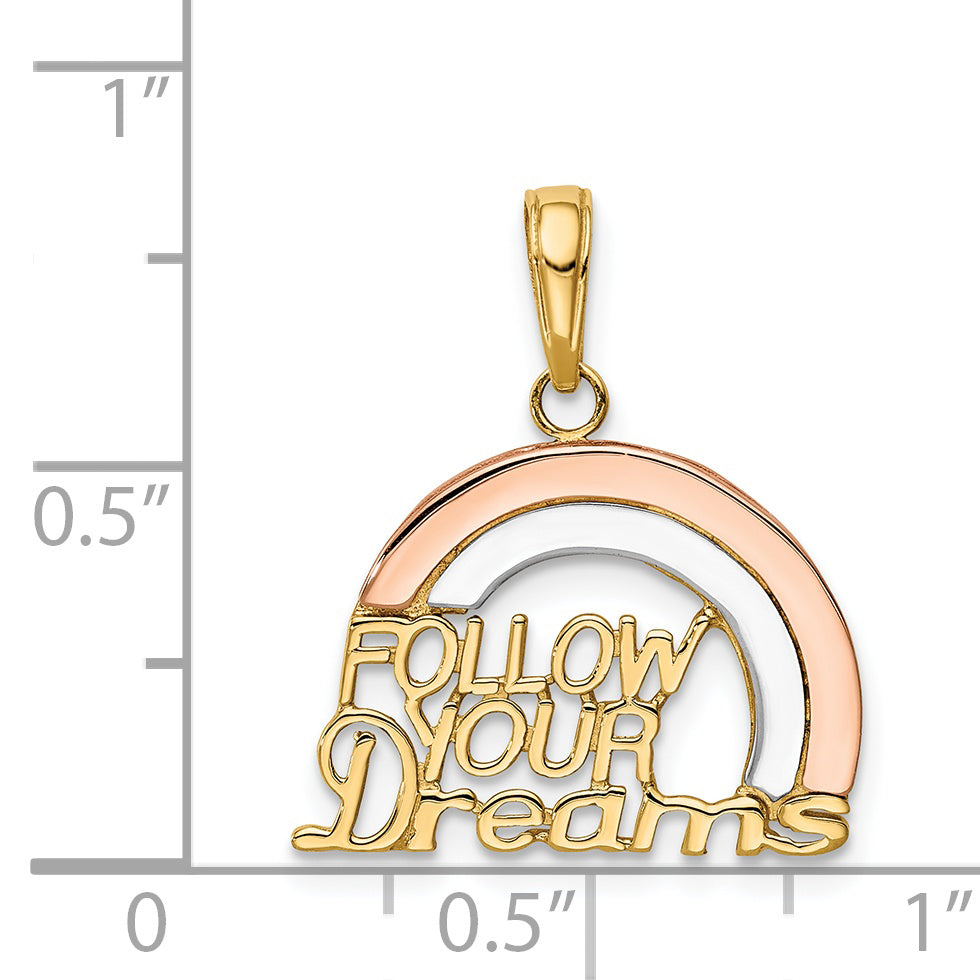 14K Two-Tone Gold Rainbow Charm with White Rhodium Follow Your Dreams Design