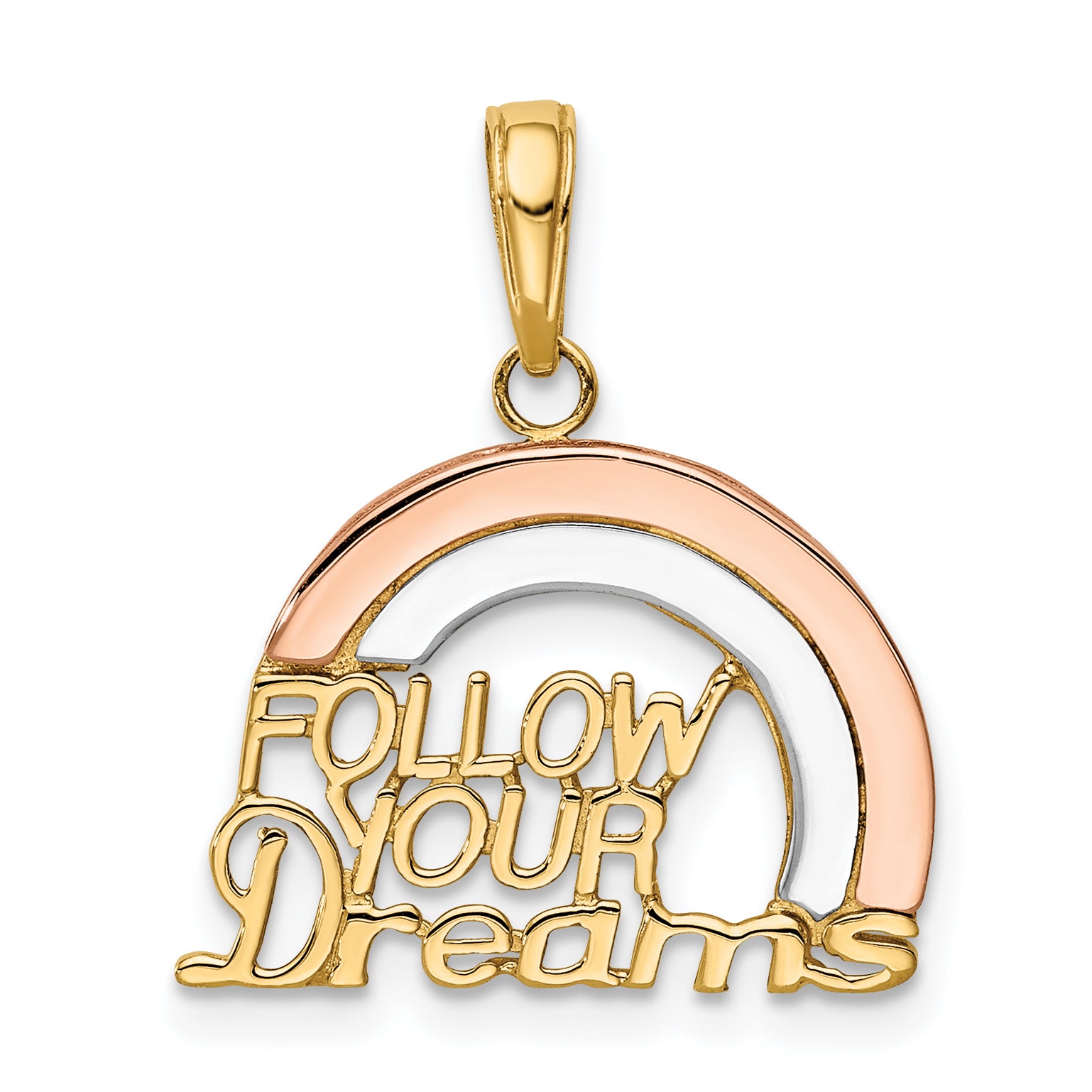 14k Two-tone w/White Rhod FOLLOW YOUR DREAMS Rainbow Charm Main image