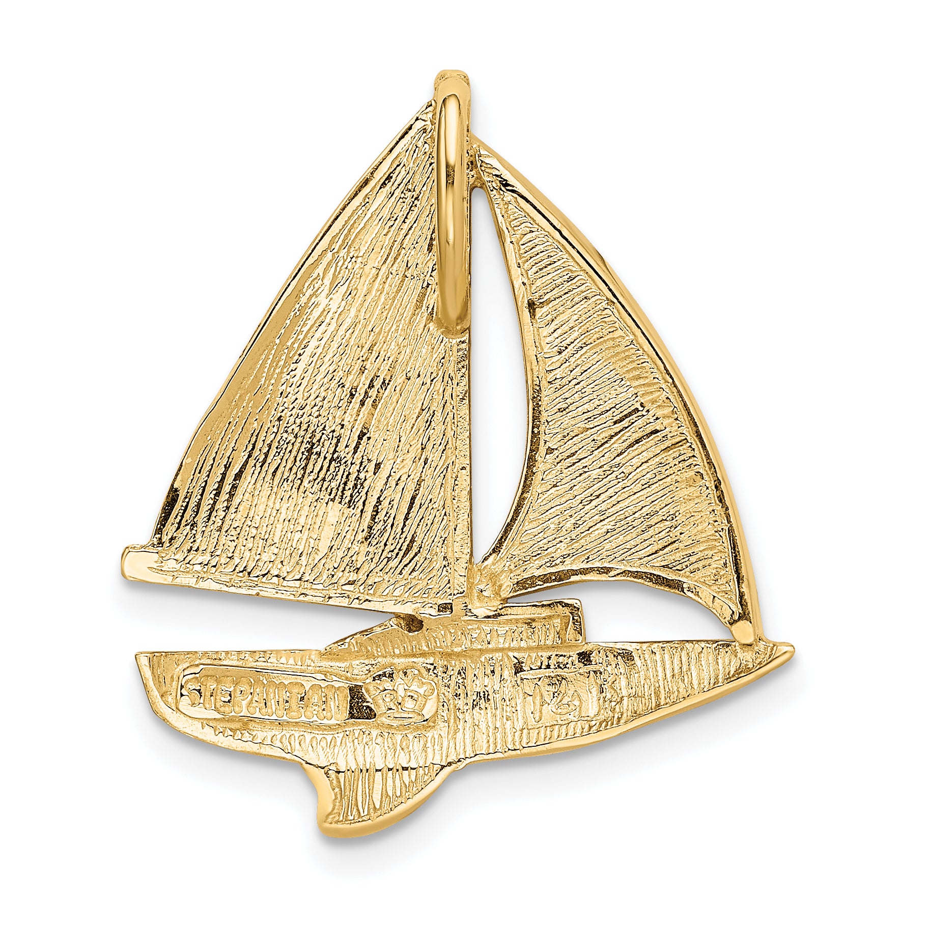 14K Gold Sailboat Slide Pendant with Lab-Created Opal Polished, Solid Craftsmanship