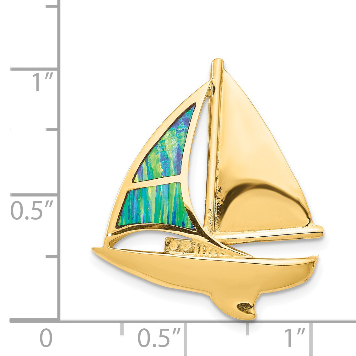 14K Gold Sailboat Slide Pendant with Lab-Created Opal Polished, Solid Craftsmanship