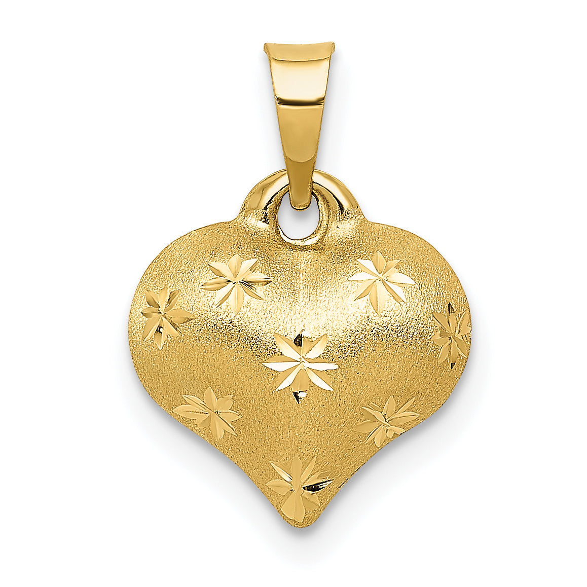 14K Polished and Satin Diamond-cut 3-D Puffed Heart Pendant Main image