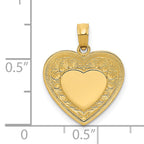 14K Gold Polished Heart Pendant with Textured Finish Elegant & Solid Design