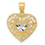 14K and White Rhodium Polished Diamond-cut Filigree Heart Pendant