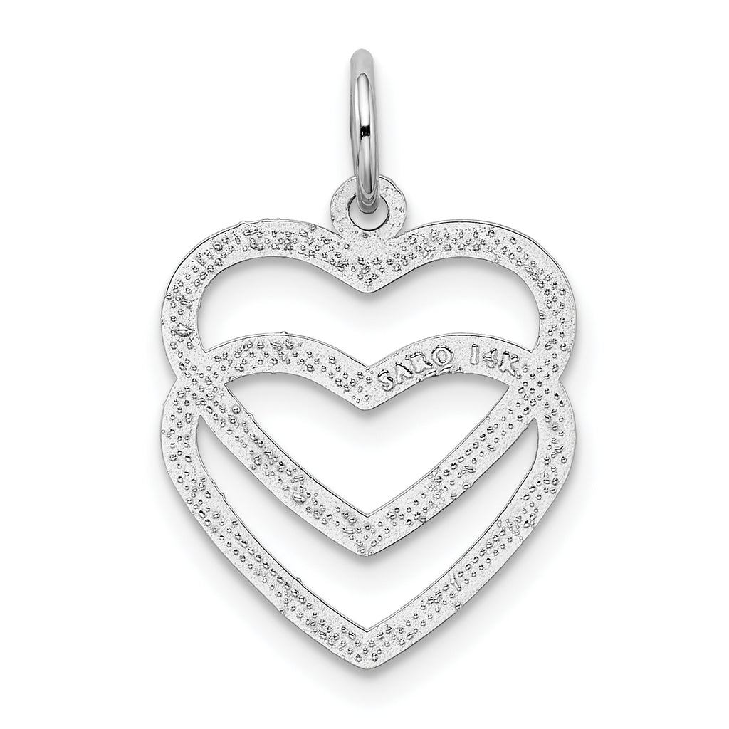 14K White Gold Double Heart Charm with Polished Rhodium Finish