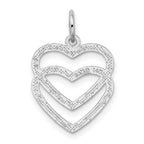 14K White Gold Double Heart Charm with Polished Rhodium Finish
