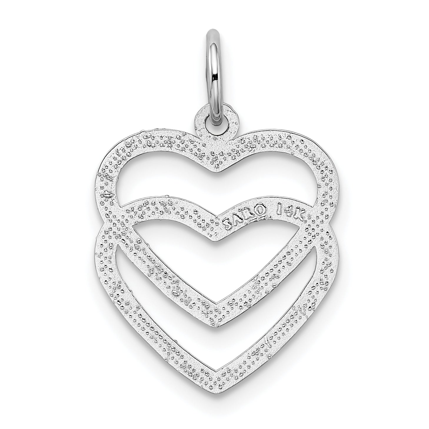 14K White Gold Double Heart Charm with Polished Rhodium Finish