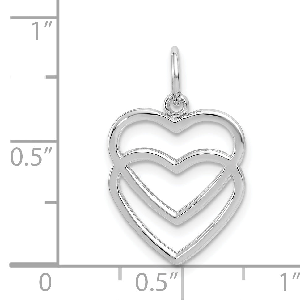 14K White Gold Double Heart Charm with Polished Rhodium Finish