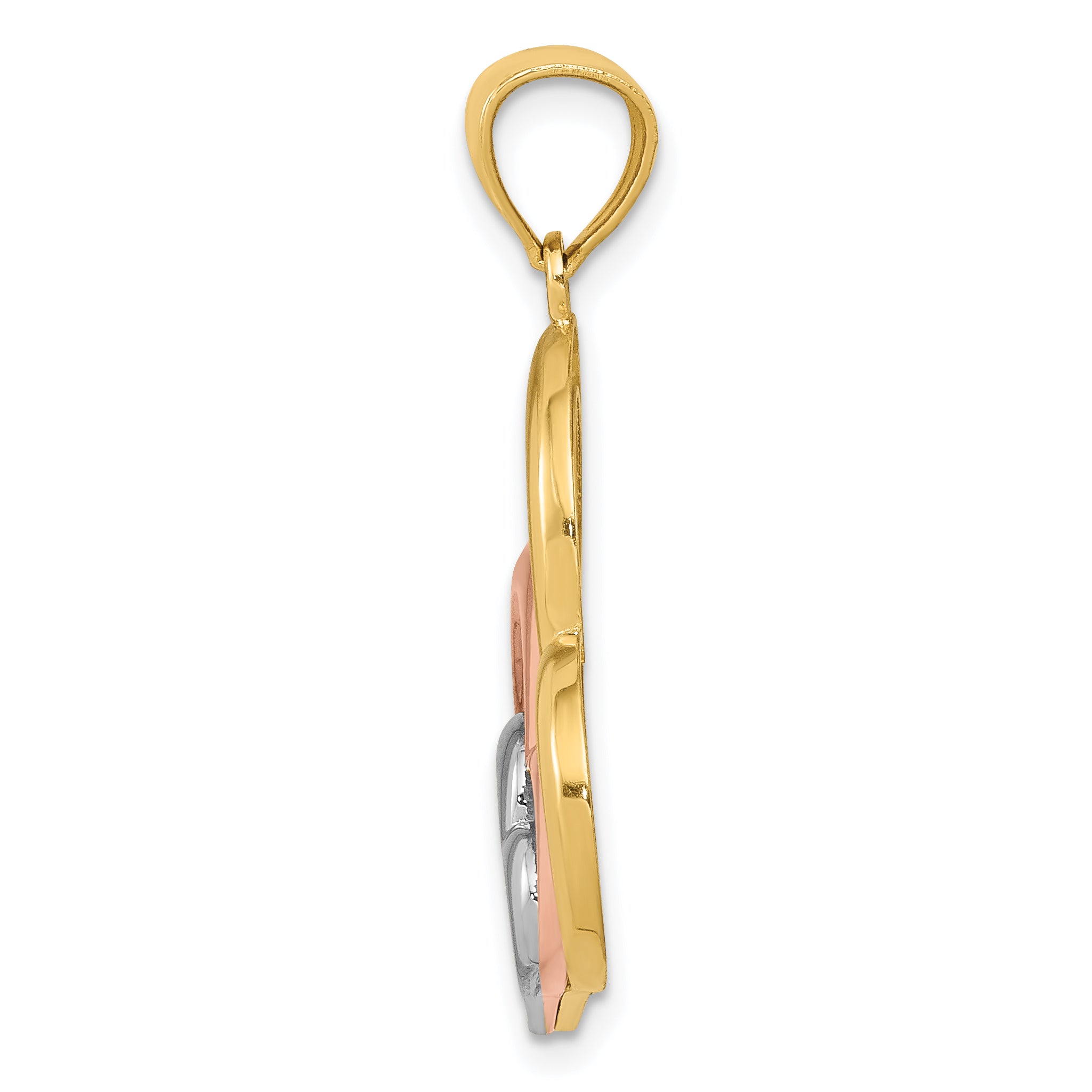 14K Two-Tone Gold 3 Hearts Pendant with Polished White Rhodium Finish Secondary image