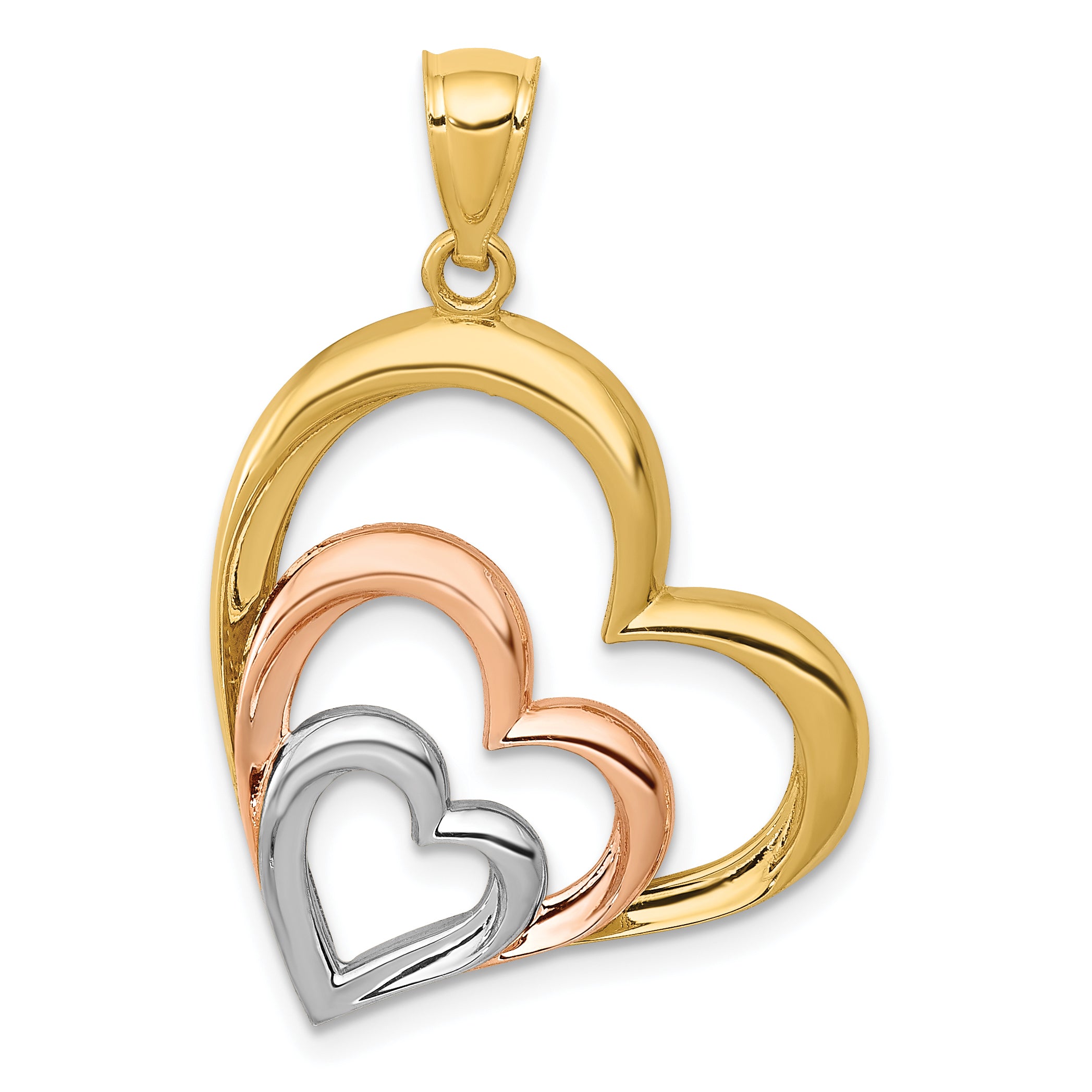 14K Two-tone and White Rhodium Polished 3 Hearts Pendant Main image
