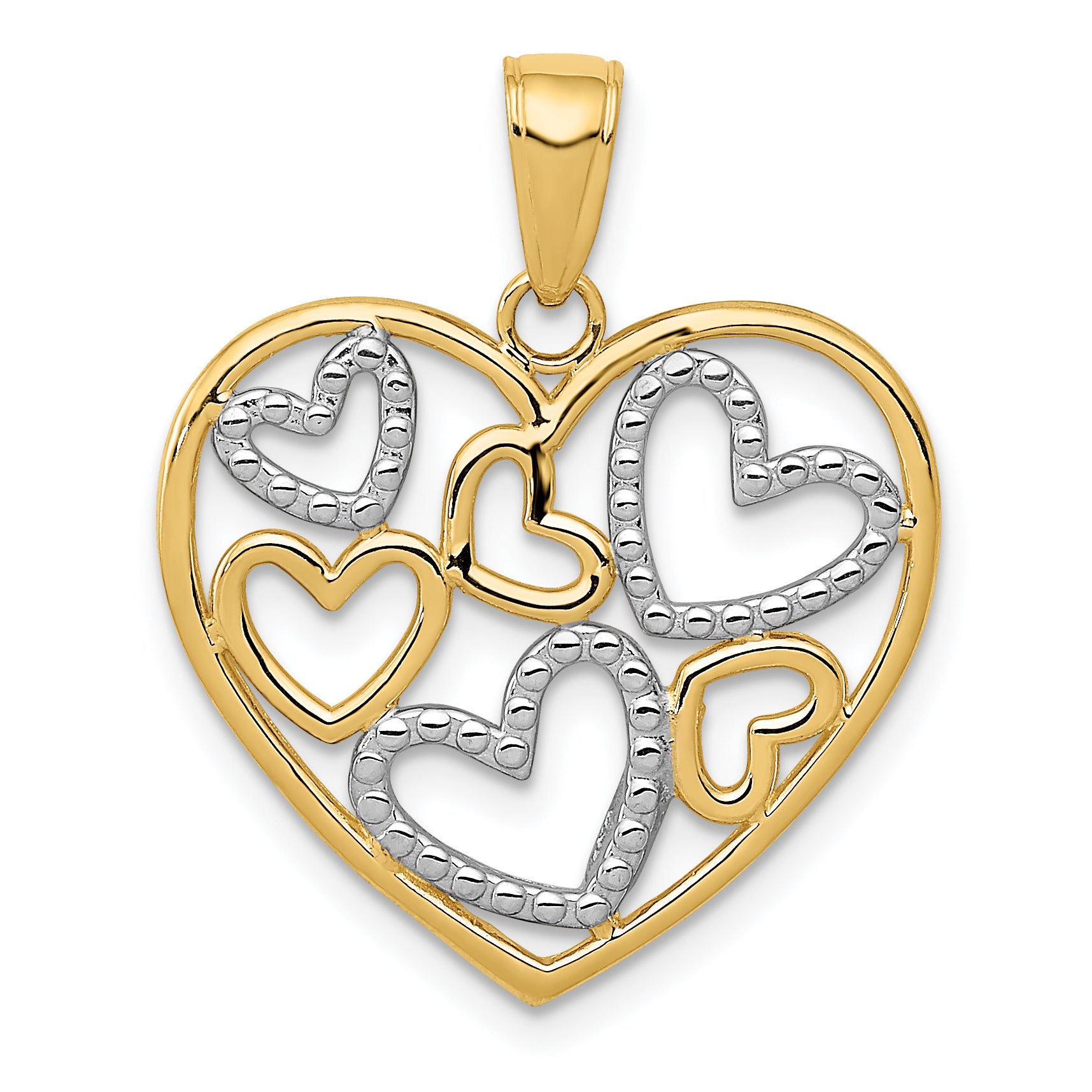 14K and White Rhodium Polished Hearts inside Heart Pendant Main image