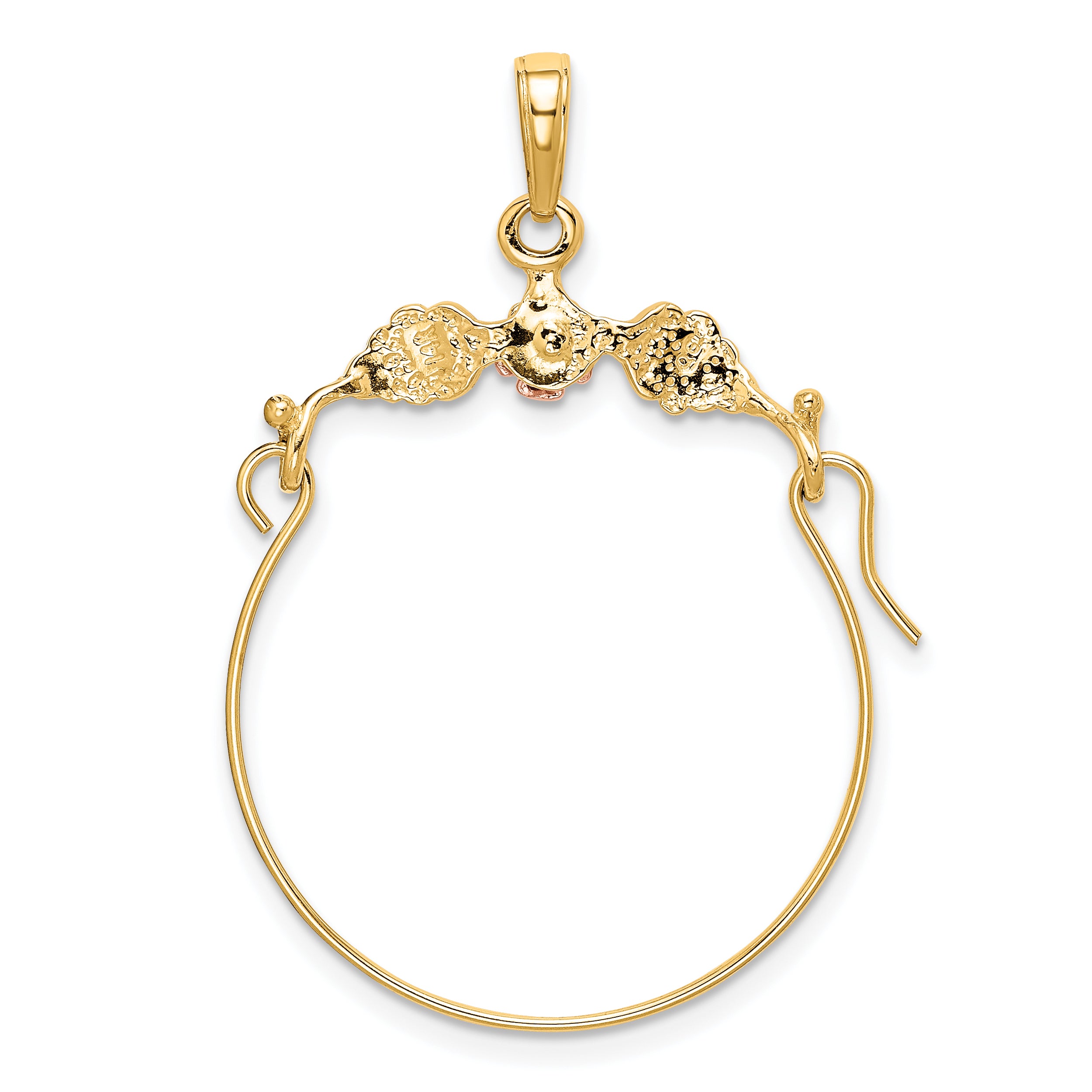 14K Two-Tone Gold Leaf and Flower Charm Holder Elegant Solid Design