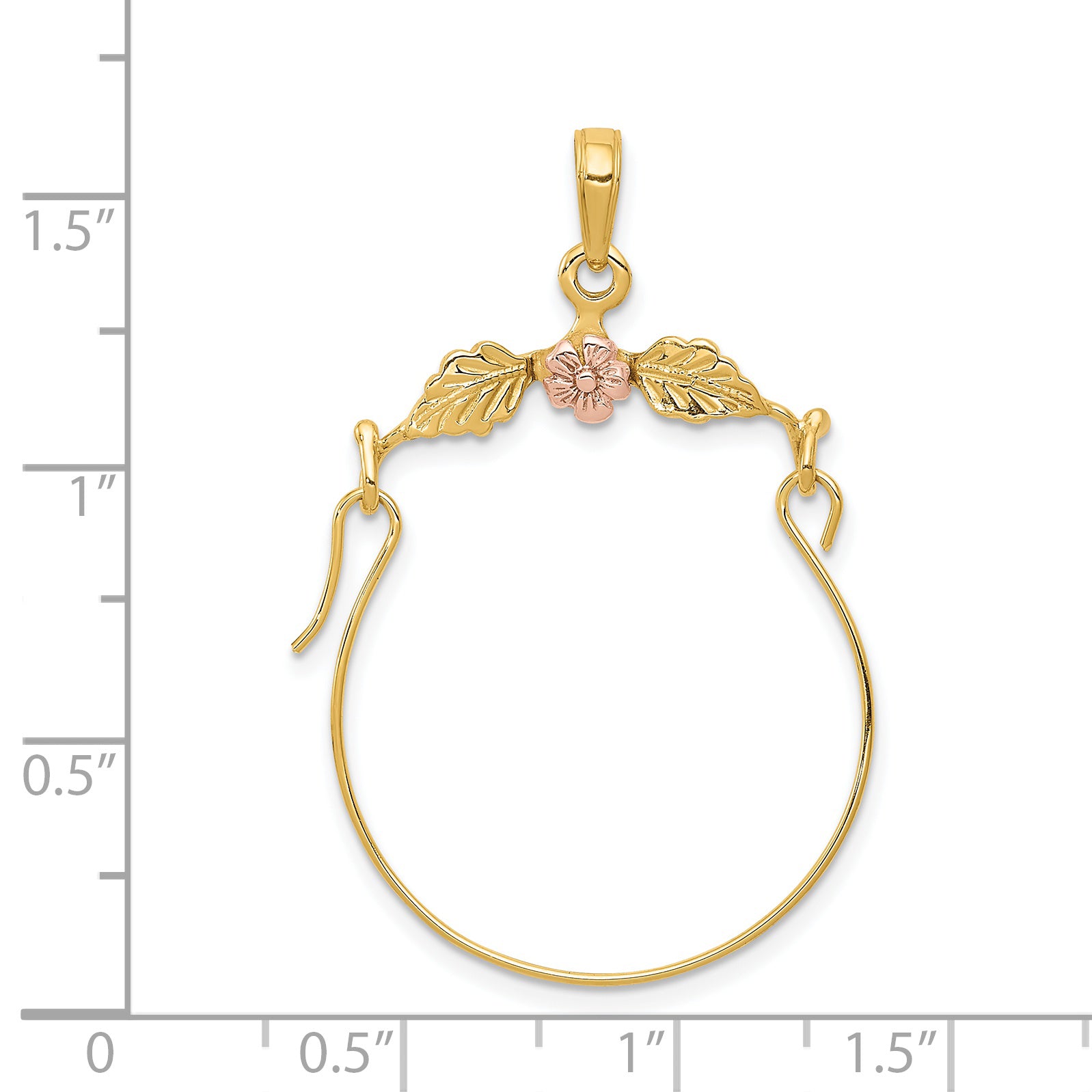 14K Two-Tone Gold Leaf and Flower Charm Holder Elegant Solid Design