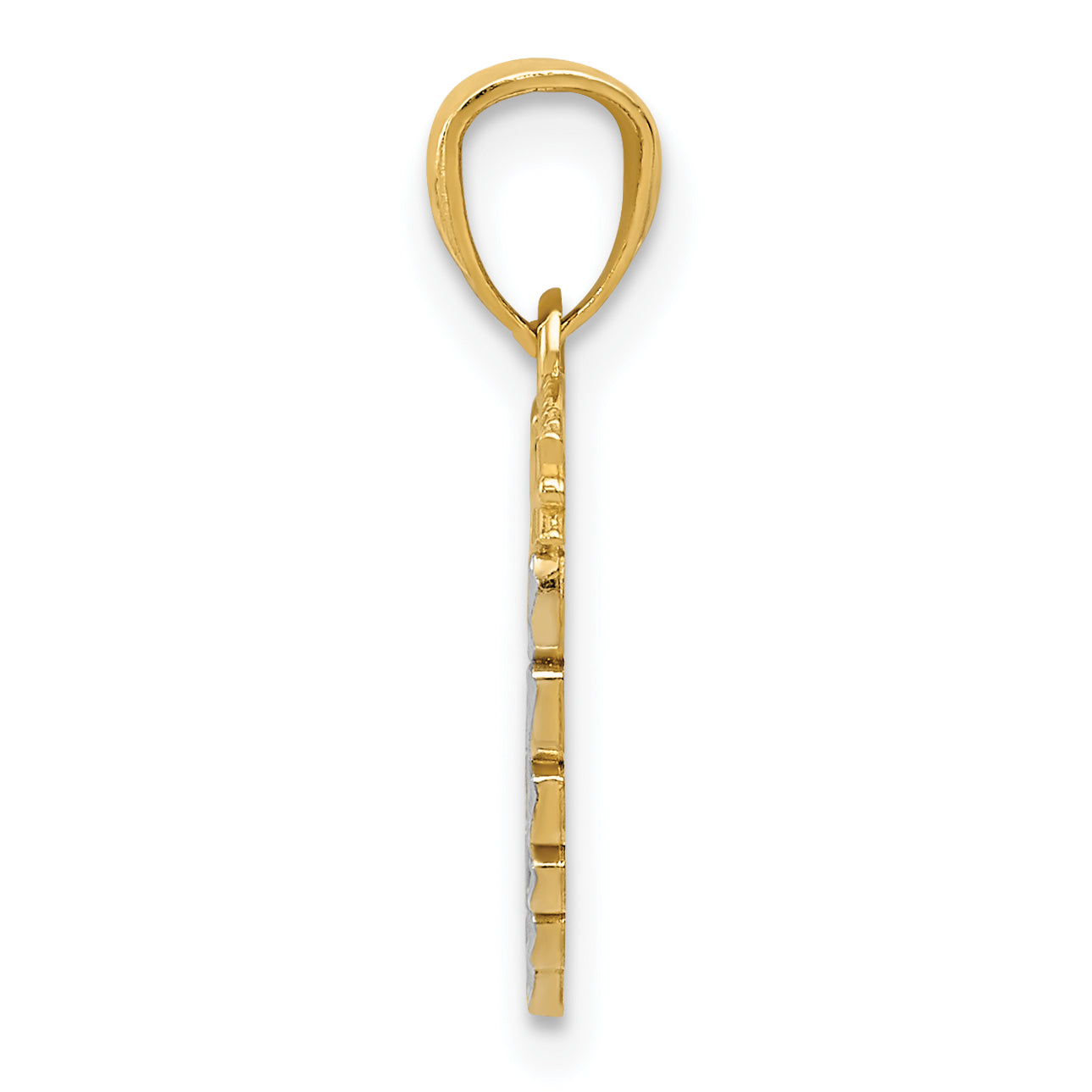 14K Gold and Rhodium Heart Pendant with Polished Diamond-Cut Finish Secondary image