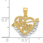 14K Gold and Rhodium Heart Pendant with Polished Diamond-Cut Finish