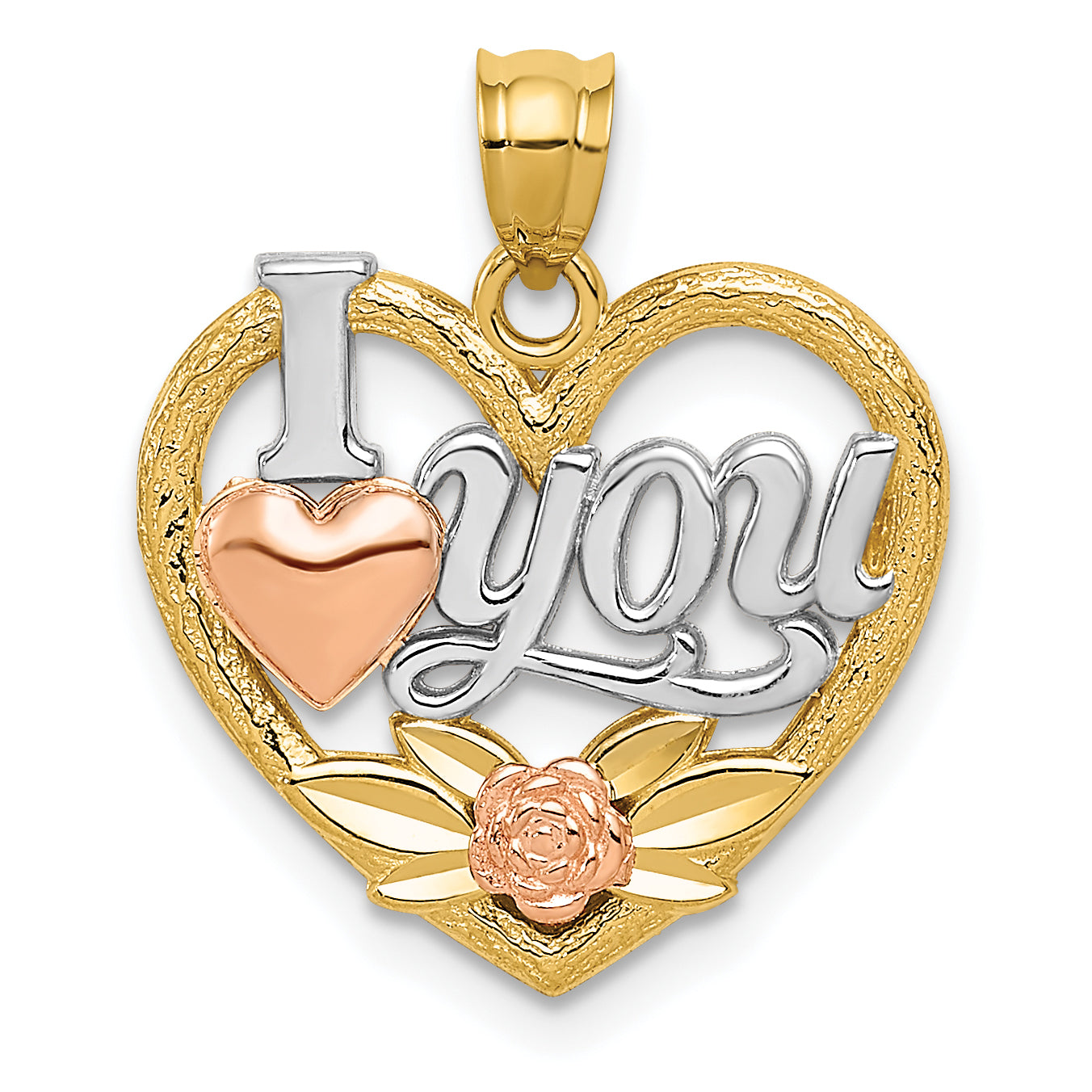 14k Two-tone w/White Rhodium I LOVE YOU Heart Pendant Main image