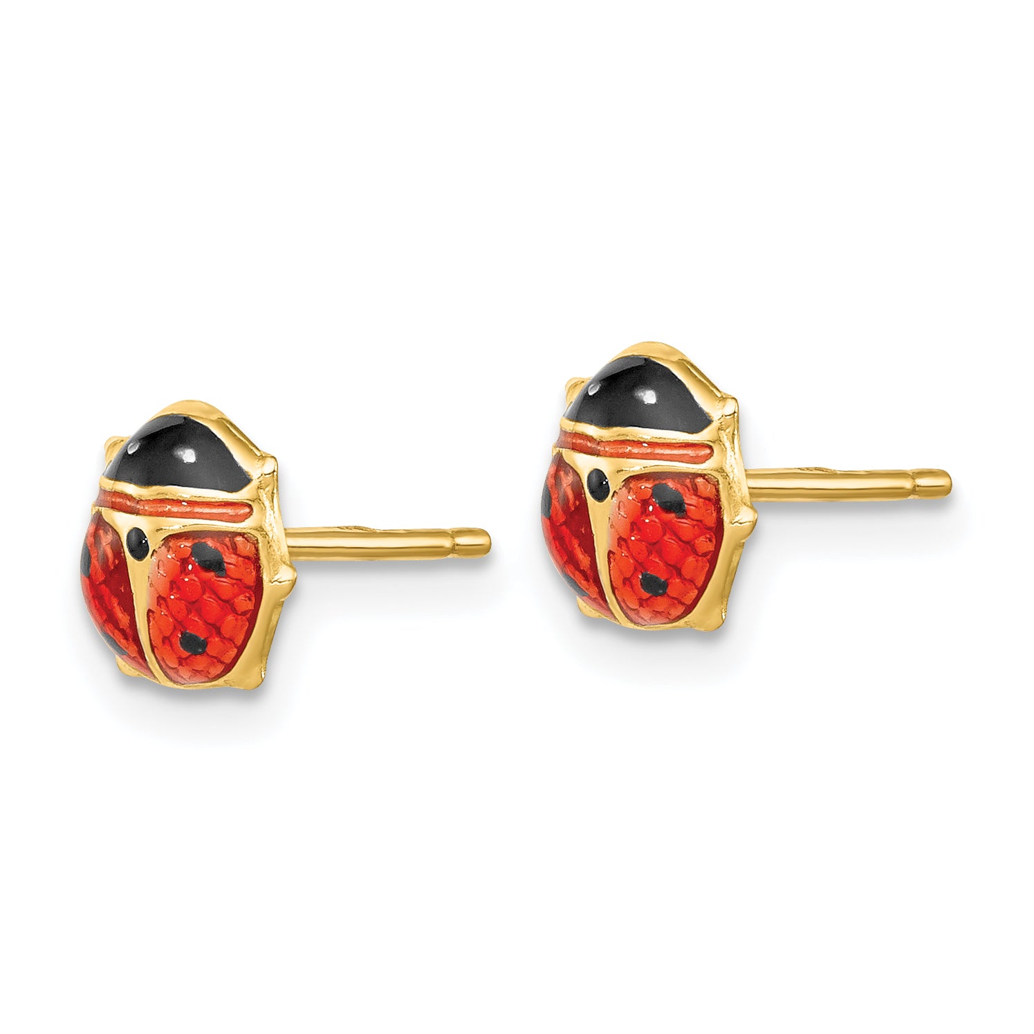 14K Gold Enameled Ladybug Earrings with Polished Finish for Women