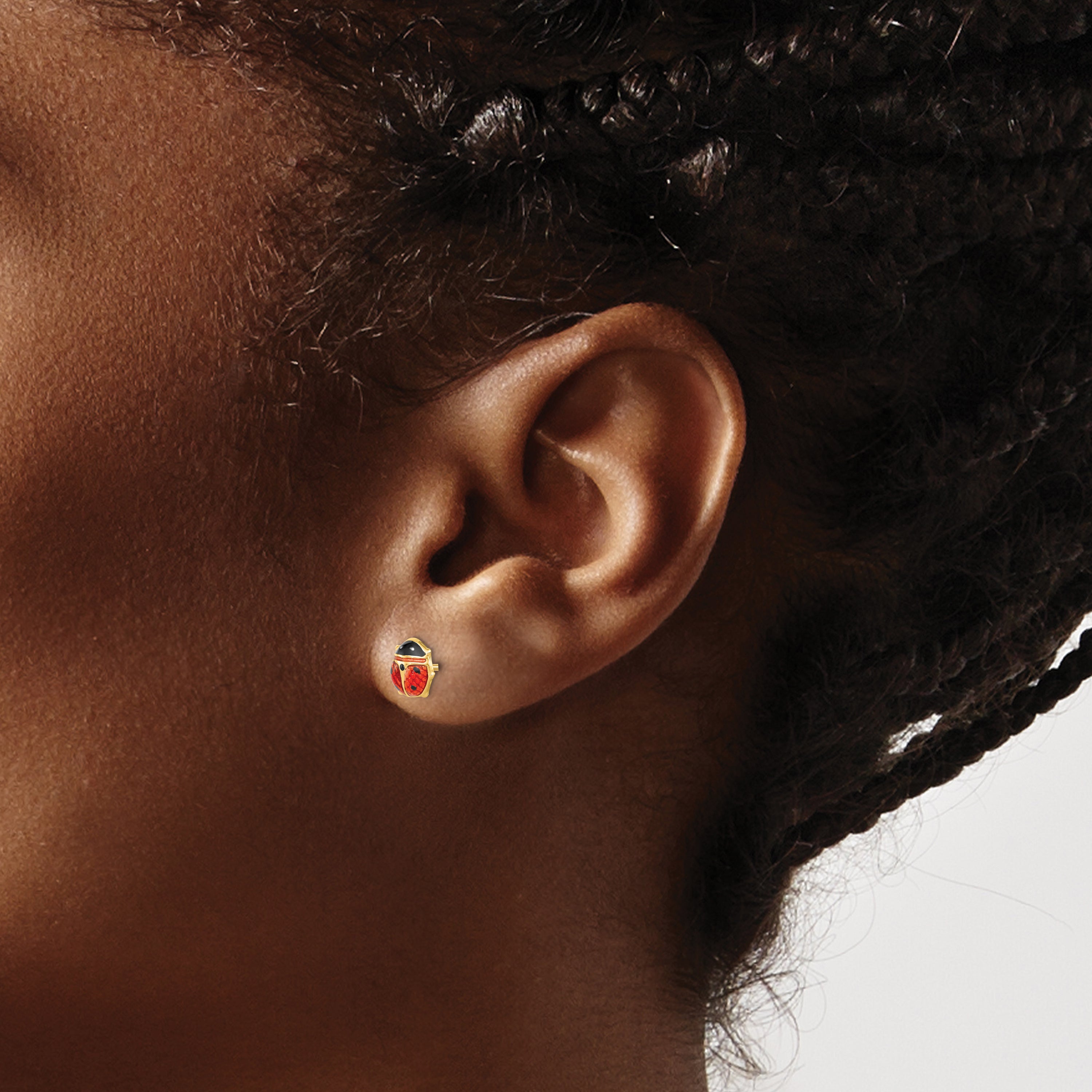 14k Enameled Ladybug Earrings