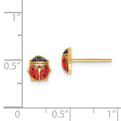 14K Gold Enameled Ladybug Earrings with Polished Finish for Women