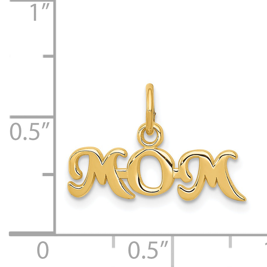 14K Gold MOM Charm with Polished Finish  Elegant and Solid Design