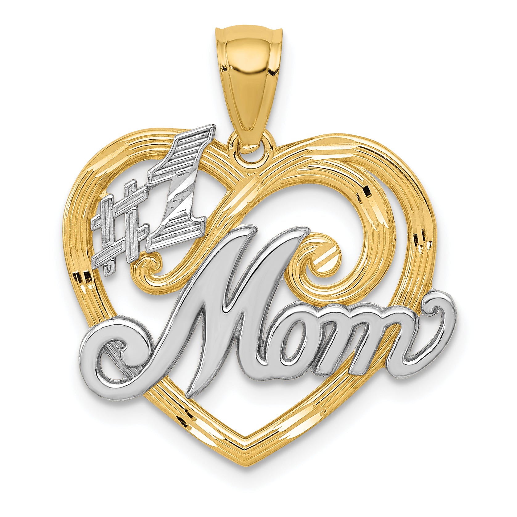 14k and Rhodium #1 MOM Heart Pendant Main image
