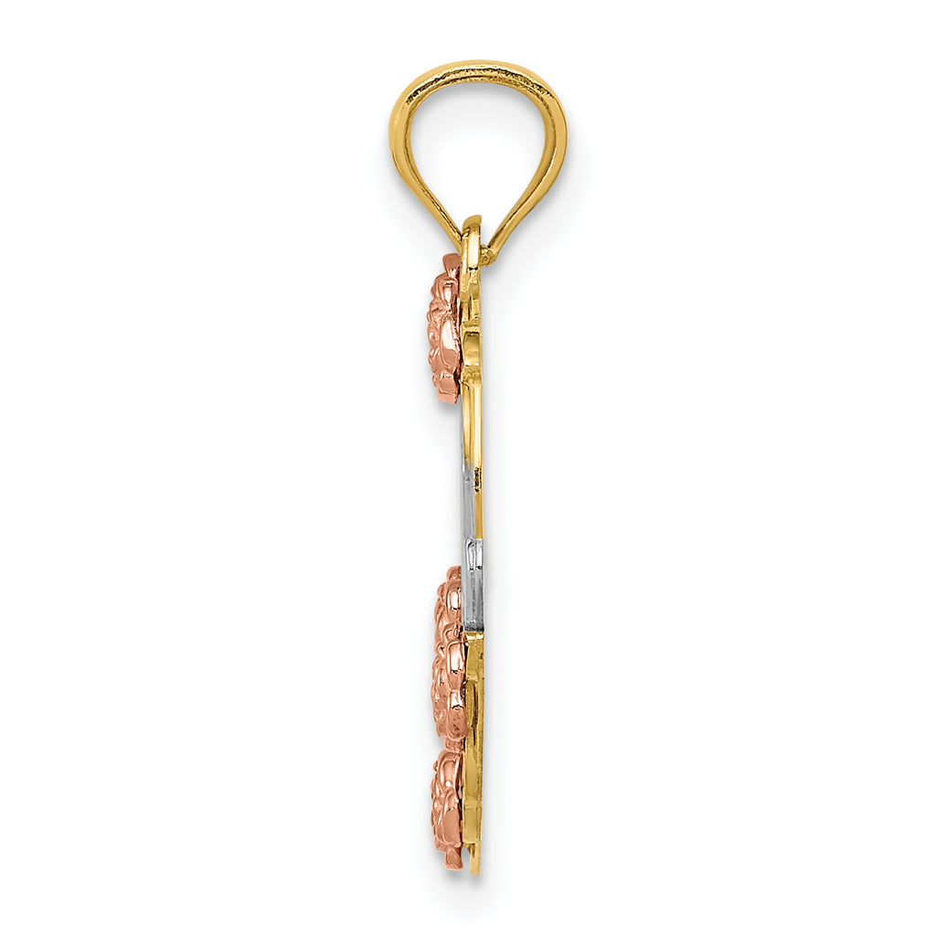 14K Two-Tone Gold MOM Heart Pendant with White Rhodium Accent Polished Finish