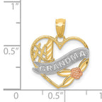14K Two-Tone Heart Pendant with White Rhodium Grandma Design  Elegant & Gift-Ready