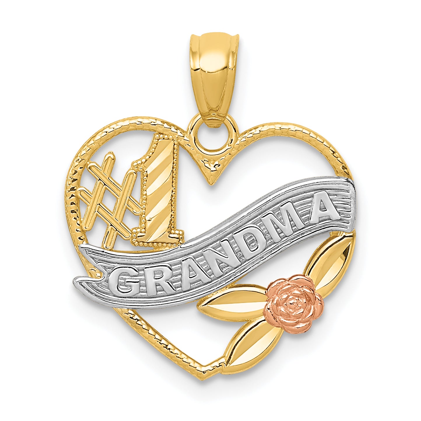14k Two-tone w/White Rhodium #1 GRANDMA Heart Pendant Main image
