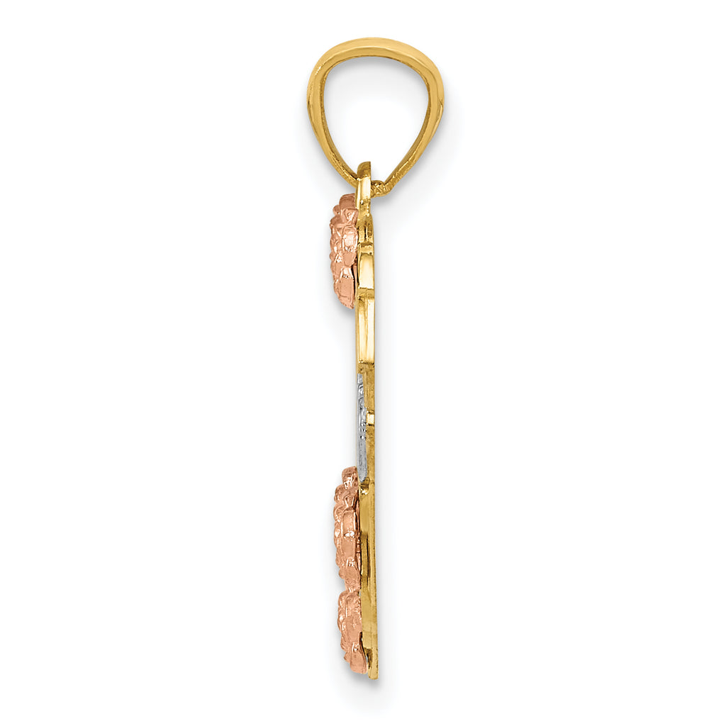 14K Two-Tone Gold Sister Heart Pendant with White Rhodium Accents