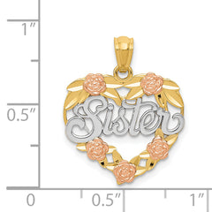 14K Two-Tone Gold Sister Heart Pendant with White Rhodium Accents
