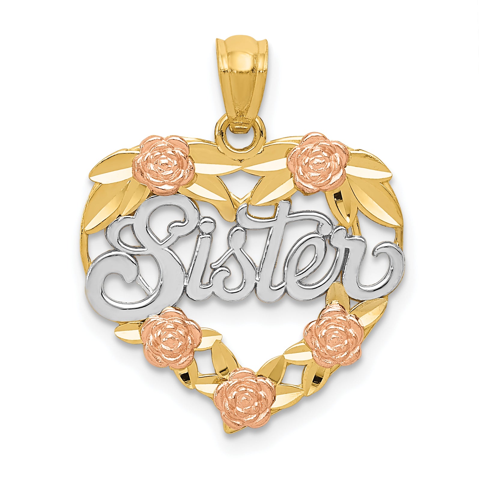 14k Two-tone w/White Rhodium SISTER Heart Pendant Main image