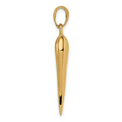 14K Gold Polished 3D Italian Horn Pendant for Men  Solid, Casted Design