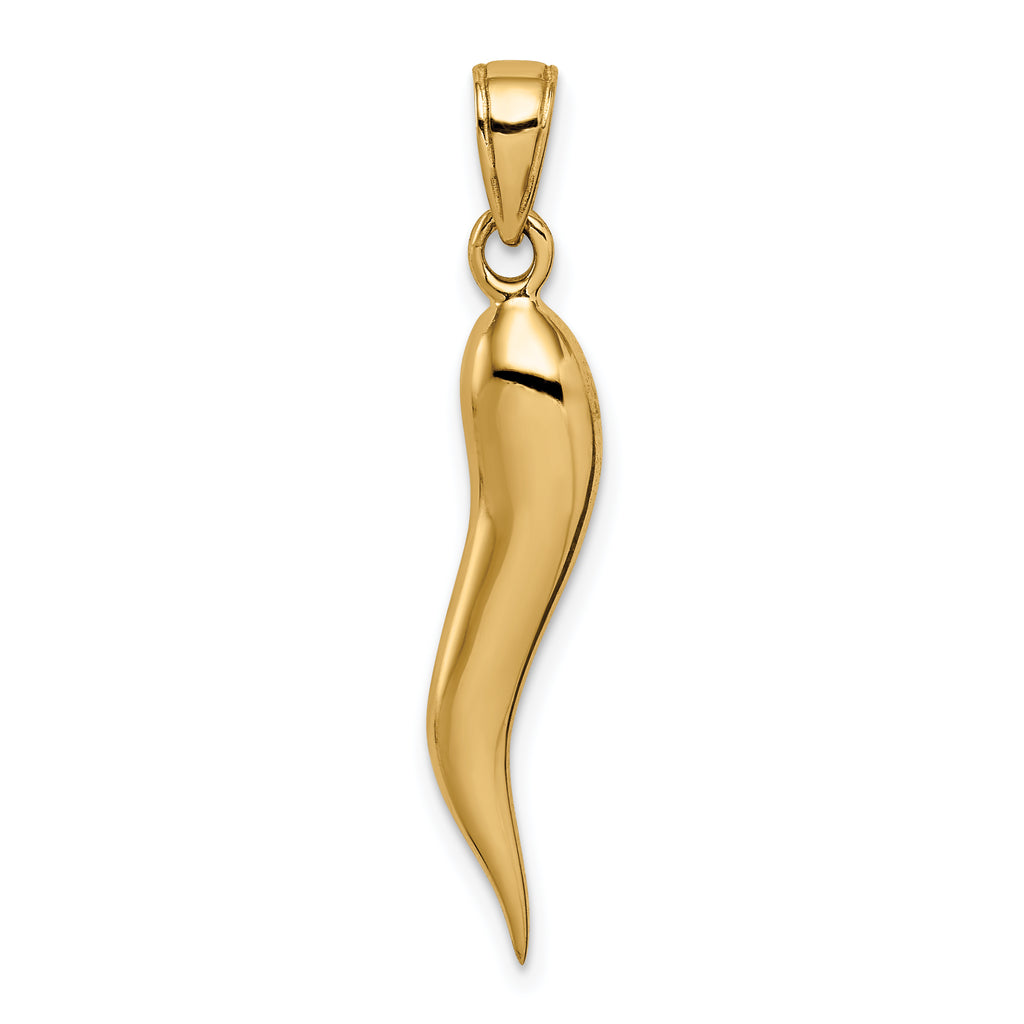14K Gold Polished 3D Italian Horn Pendant for Men  Solid, Casted Design