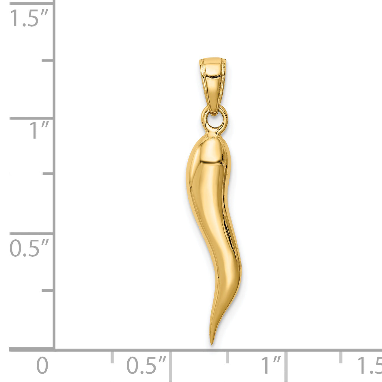 14K Gold Polished 3D Italian Horn Pendant for Men  Solid, Casted Design