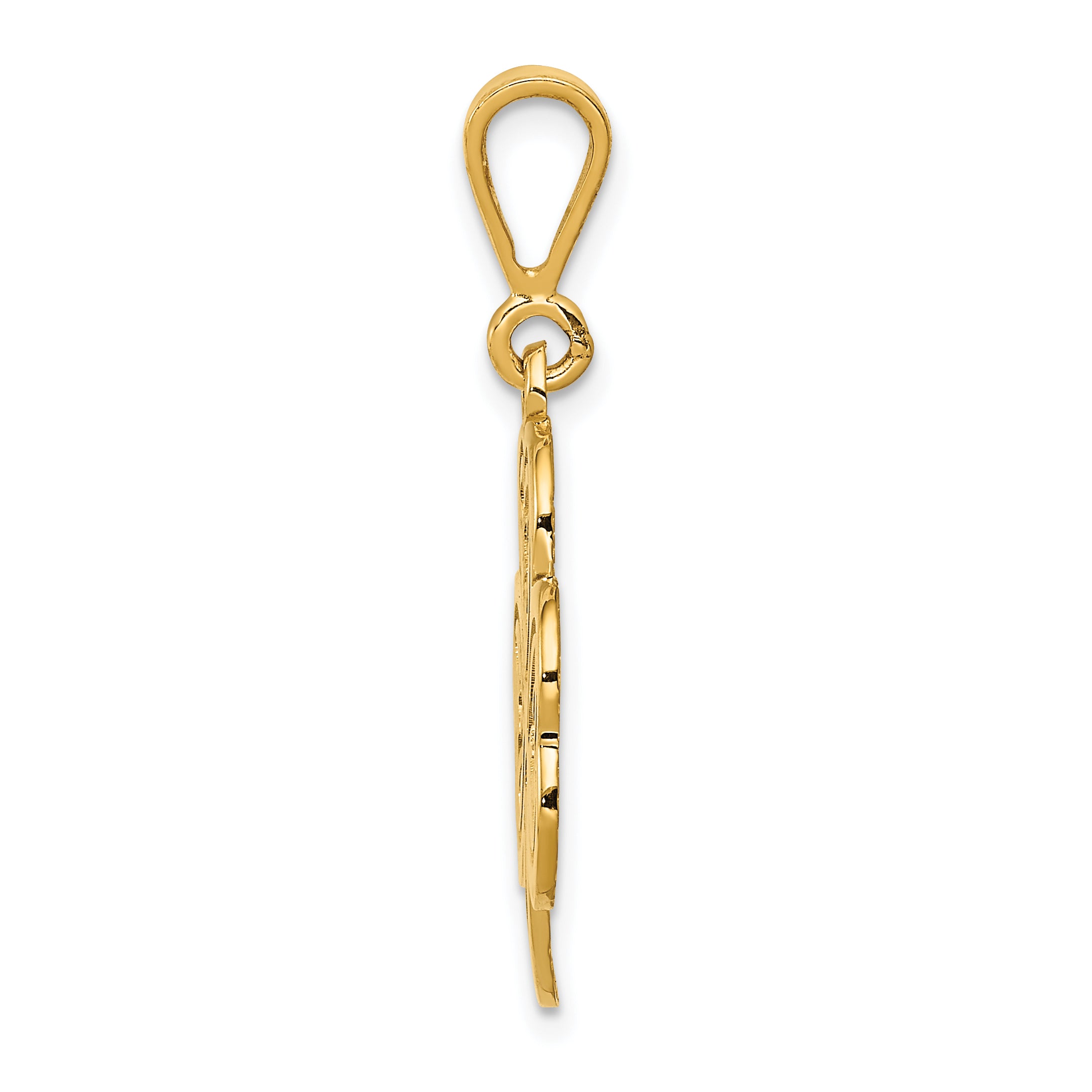 14K Yellow Gold Trinity Clover Pendant with Textured Back, Polished Finish