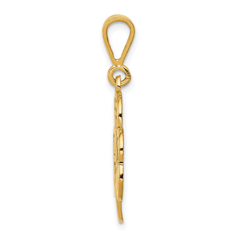 14K Yellow Gold Trinity Clover Pendant with Textured Back, Polished Finish