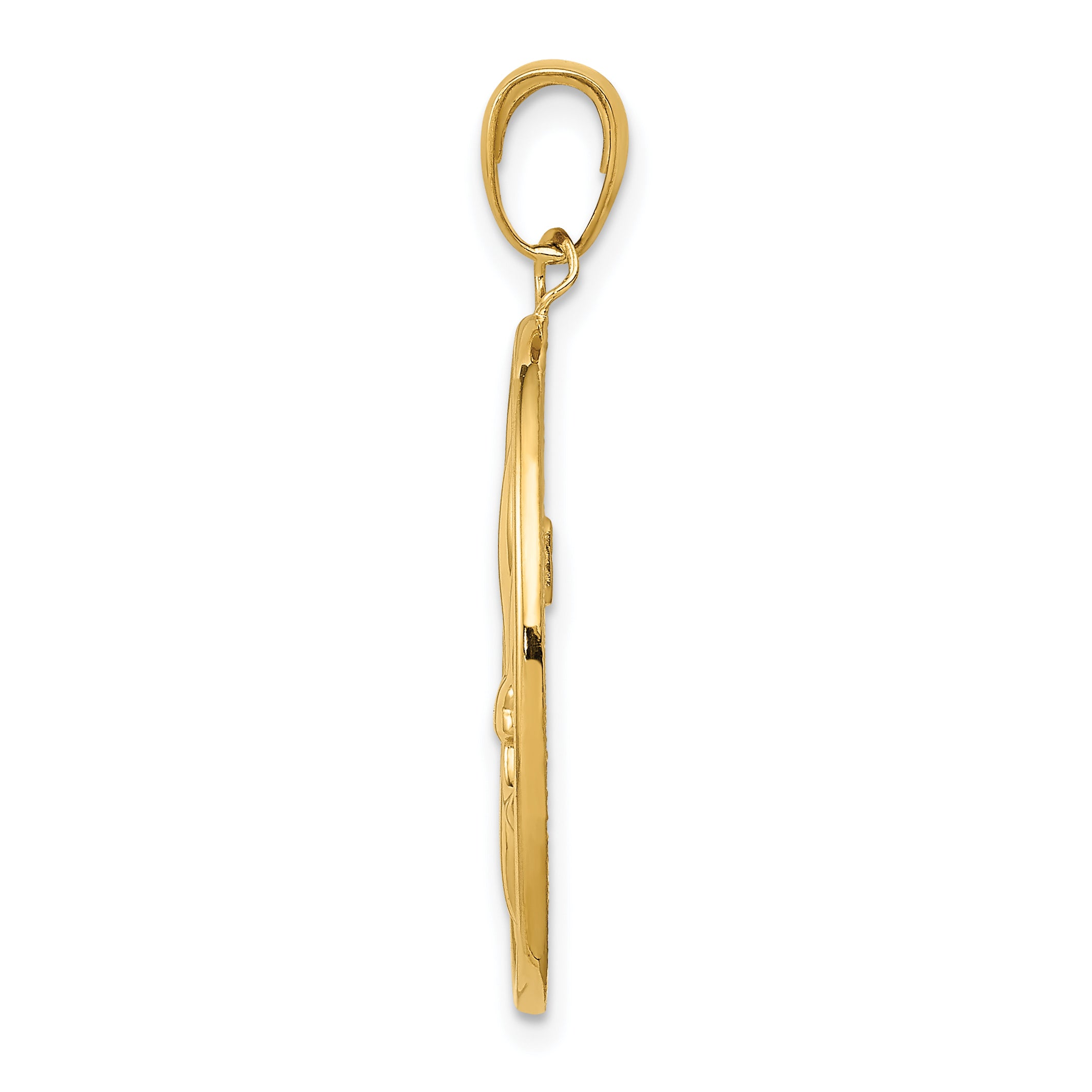 14K Gold Fleur-De-Lis Oval Pendant for Men Polished, Detailed Design
