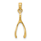 14K Gold Wishbone Pendant, Polished Finish, Elegant Casted Design